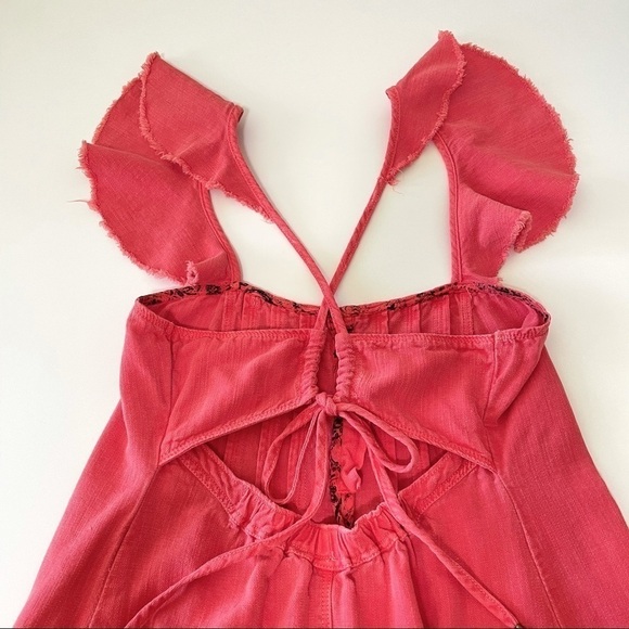 NWT Anthropologie Pilcro Linen Flutter Sleeve Midi Apron Dress Red XXS - Small - Picture 12 of 15